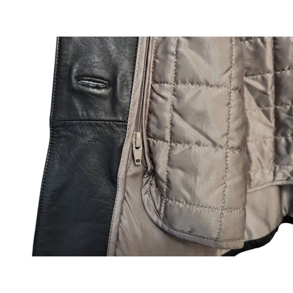 Vintage WILSONS Black Leather Trench Coat Quilted Thinsulate Lined Long Jacket - Picture 12 of 15